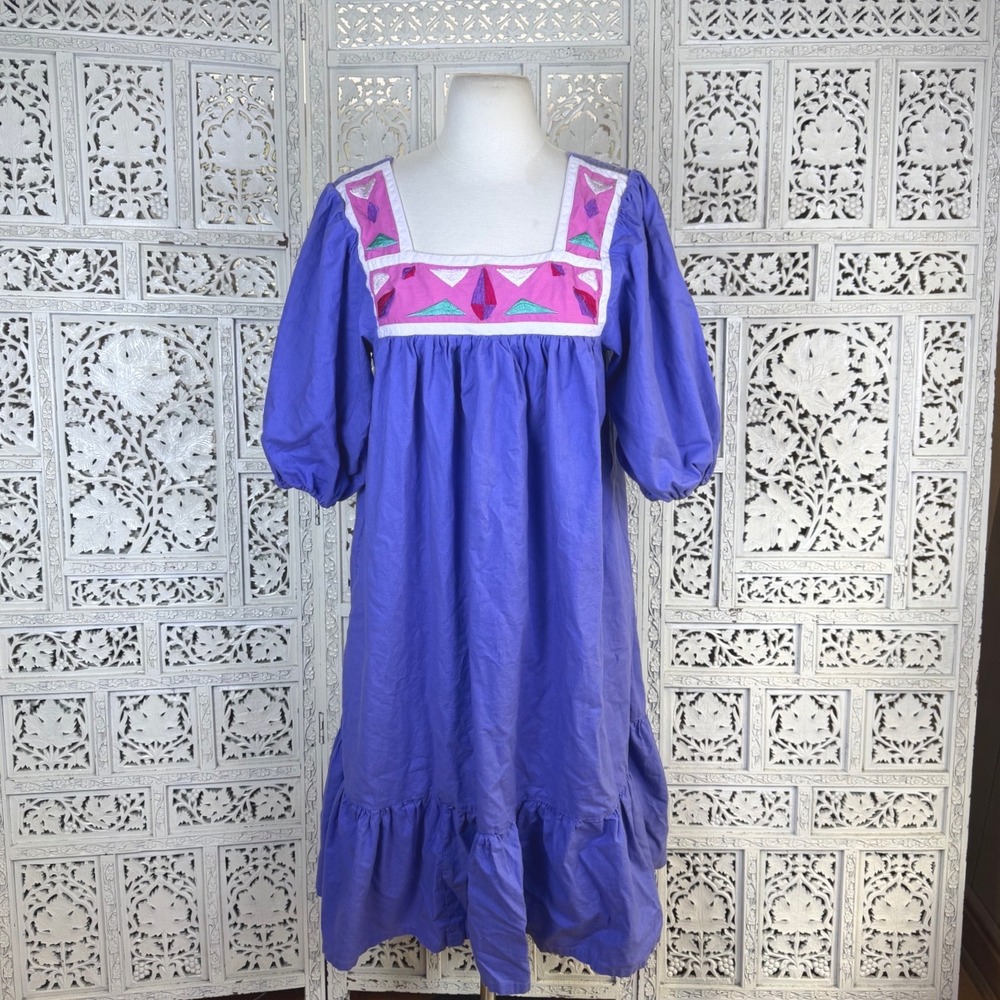 Vtg 70's 80's Ramona Rull Geometric Retro Caftan Dress Womens Medium Granny